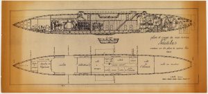 Plan et coupe de la maquette du sous-marin Nautilus